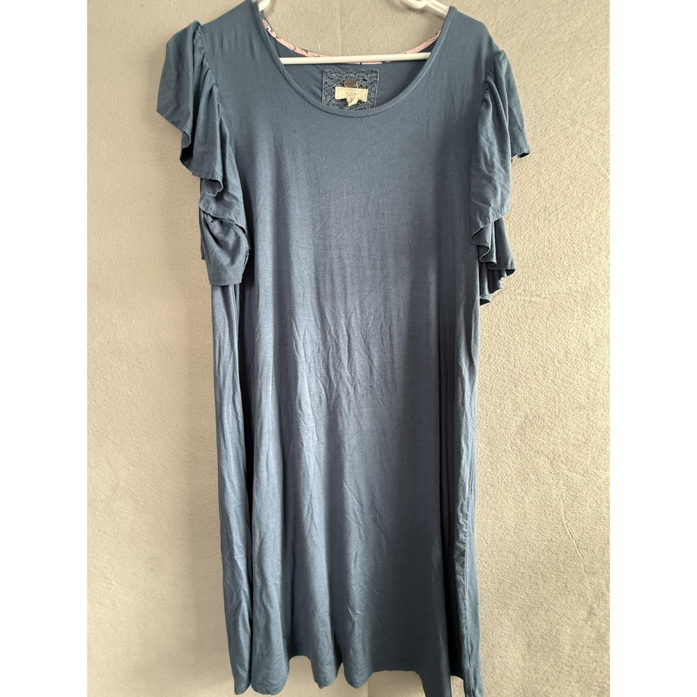 Cupio Dress Womens XL Blue Flutter Sleeve‎ Scoop Neck Jersey T Shirt Knee Length